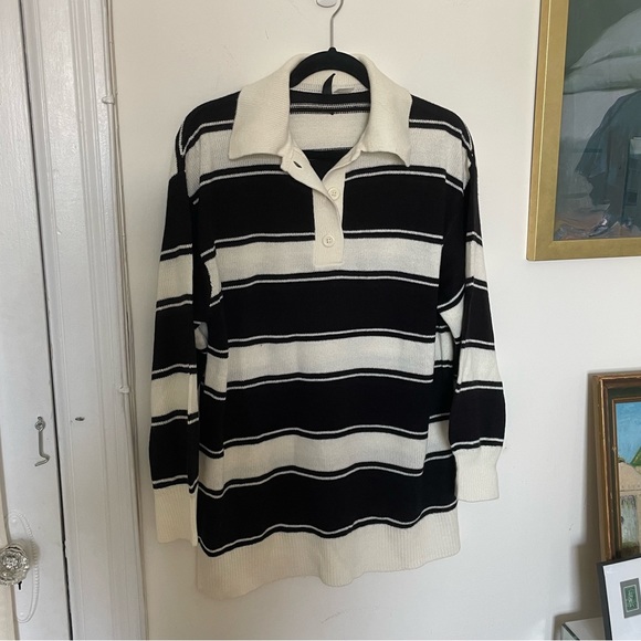 H&M Stripe Rugby Polo Sweater Small - Picture 1 of 4